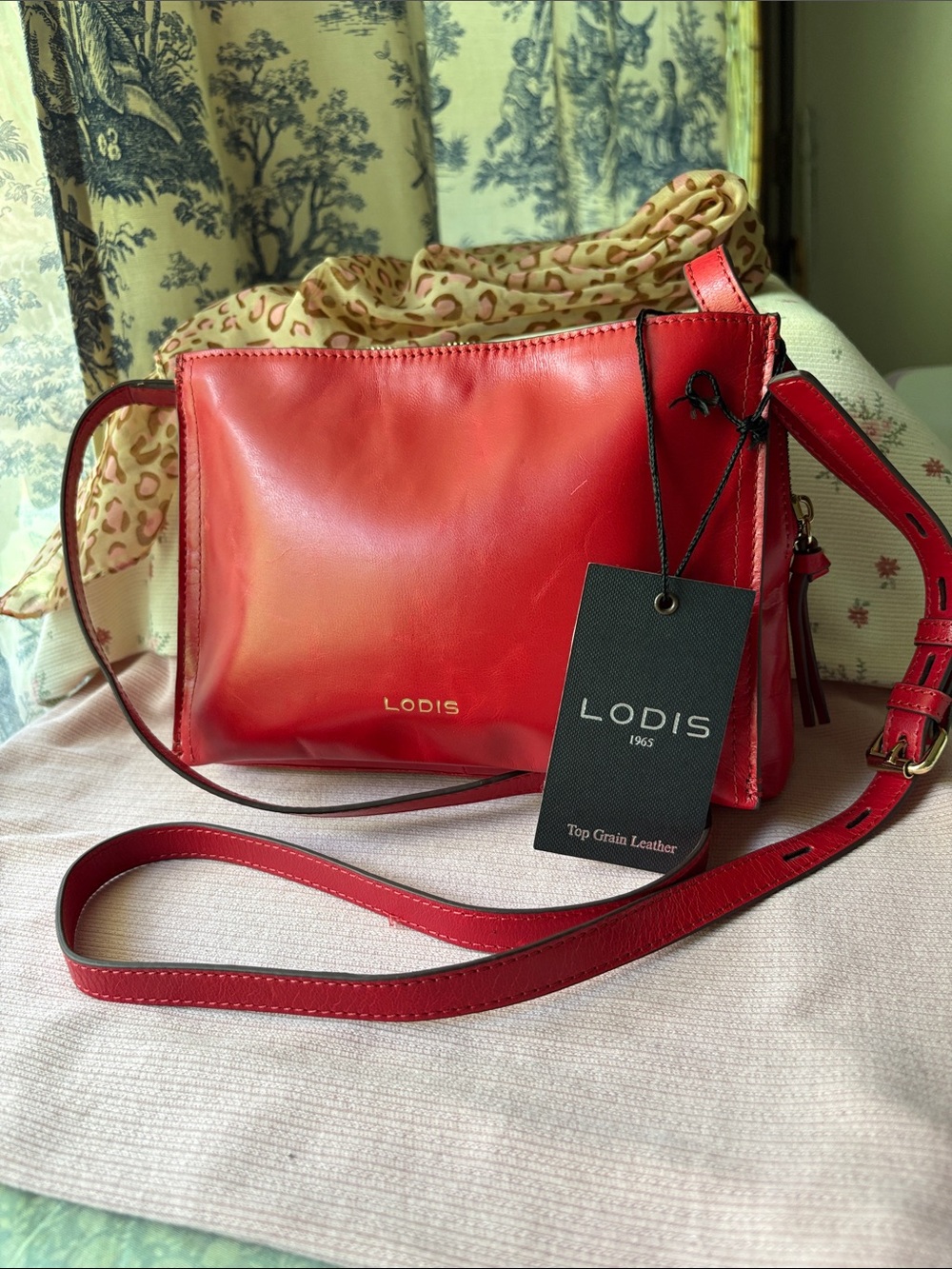 Lodis Red Top-Grain Leather Crossbody with Adjustable Strap